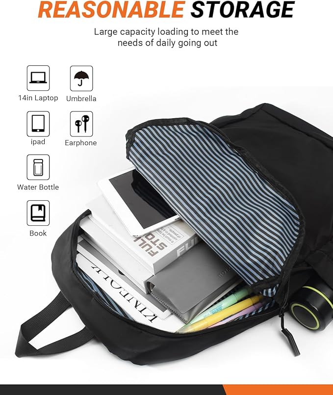 Multi-Pocket Laptop Backpack, 24L Capacity, Fits 14-inch Laptop, 16.9x12.6x5.5 inches, 1.1 lbs, Black/Navy/Gray (Blue)