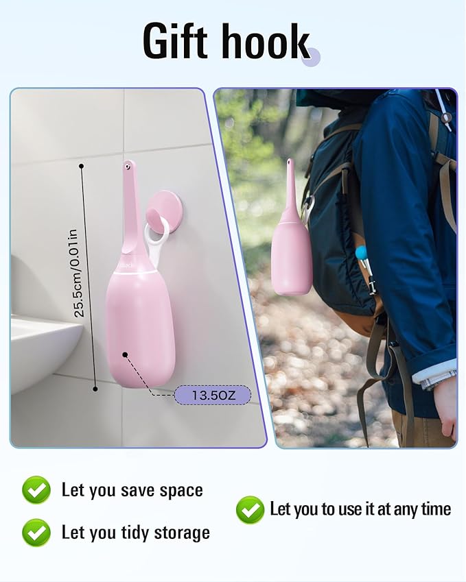 Portable Handheld Bidet Sprayer for Toilet - Unisex High-Pressure Personal Hygiene Bottle, 400ml/13.5oz Large Capacity with Quick-Fill, Collapsible & BPA-Free, Includes Wall Hook (Pink)