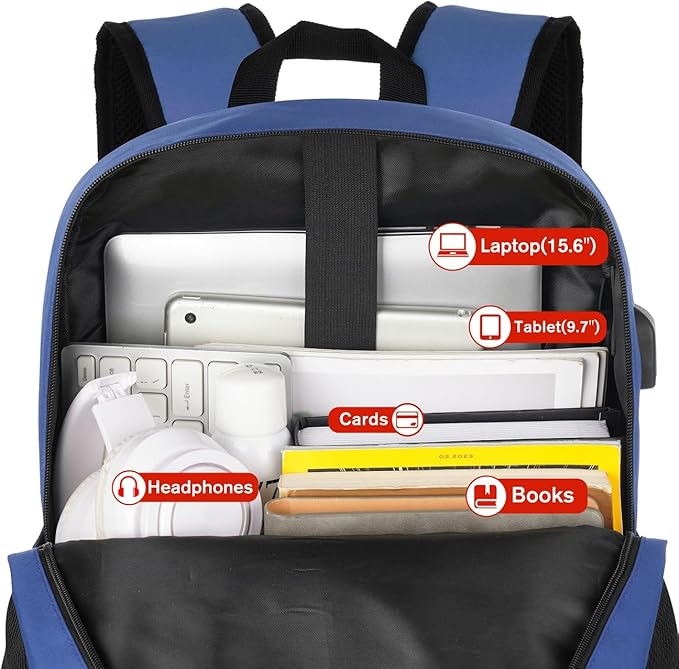 School Backpack,Classic Bookbag Men and Teen Boy Schoolbag with USB Charging Port for High School College Office Work Travel