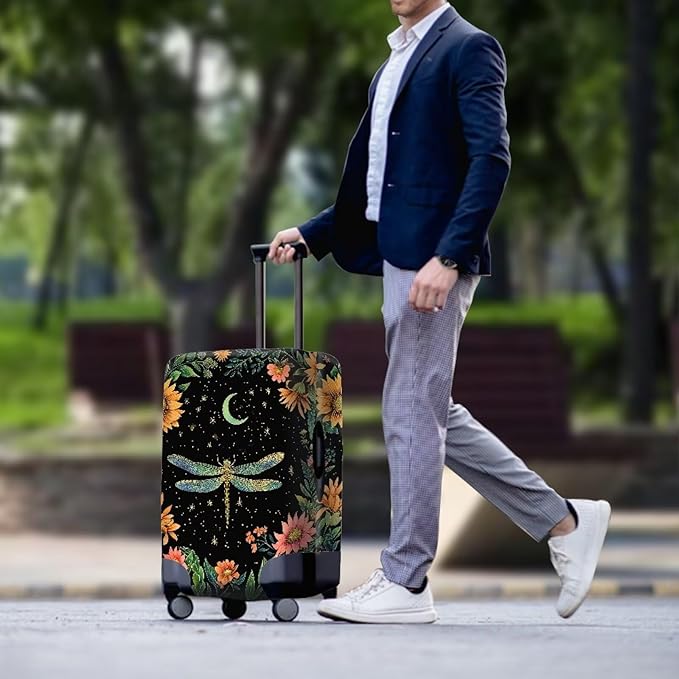 Dragonfly Luggage Cover for Womenn Girl Anti-Scratch Suitcase Covers Fit 18-21 Inch Travel Luggage Covers for Suitcase Star and Moon Luggage Cover Protector Decor Elastic Baggage Case