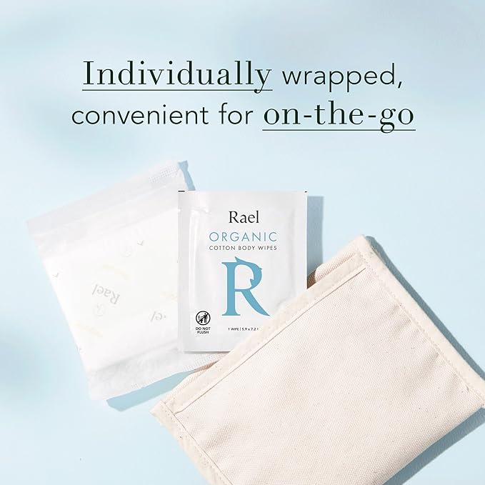 Rael Organic Cotton Wipes - Body Cloth, Individually Wrapped, All Skin Types, Vegan, Cruelty-Free, Unscented (10 Count, Pack of 2)