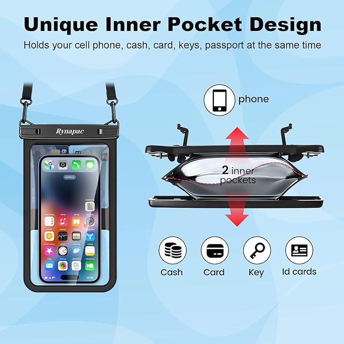 Waterproof Phone Pouch - 8.5in Waterproof Phone Case with Lanyard, IPX8 Cell Phone Dry Bag Beach Essentials for iPhone 16 15 14 Pro Max, Galaxy S25 S24 Ultra, 2 Pack