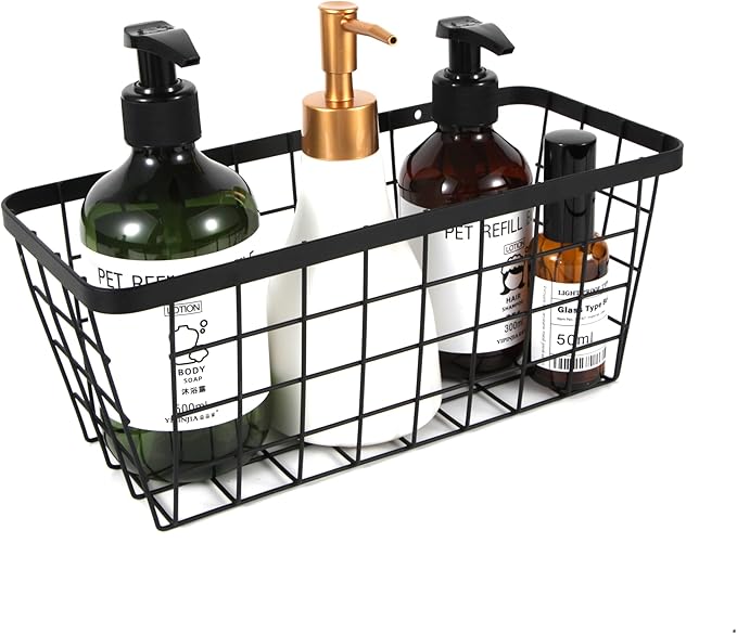 4 set Hanging Wall Basket Organizer,Over the Cabinet Door Wire Baskets for Organizing -Space-Saving Hanging Baskets for Organizing,Wall Mount Storage,No Drilling Adhesive Wall Storage Basket, Black