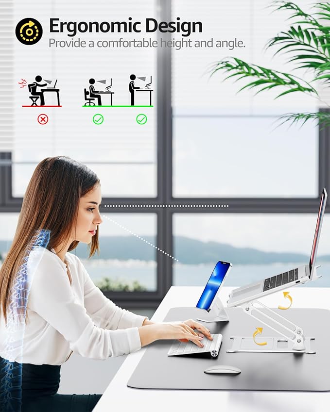 Urmust Laptop Notebook Stand Holder Adjustable Ultrabook Stand Riser Portable Compatible with MacBook Air Pro HP Dell XPS Lenovo All laptops 10-15.6"(Silver)