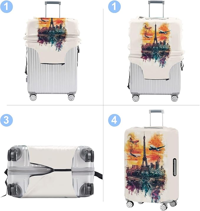 Luggage Cover Washable Suitcase Protector Anti-scratch Suitcase cover Fits 20-34 Inch Luggage (Tower-1, S(20-22inch suitcase))