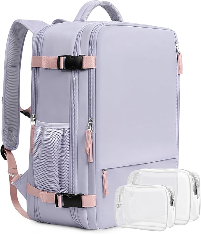 Beraliy Travel Backpack for Women, Airline Approved Backpack, Carry On Backpack,17.3 Inch Laptop Backpack,Personal Item Bag for College Weekender Business Hiking, Purple