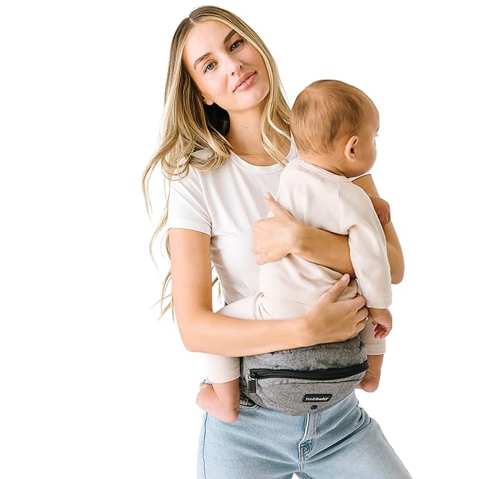 Tushbaby Ergonomic Hip Seat Carrier- for Babies and Toddlers 0-3yrs, Safety Approved, Structured Support, Convenient Pockets, Feeding Aid, Durable YKK Zippers, Foam-Free Build, (Grey)