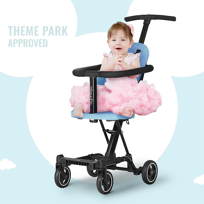 Dream On Me Lightweight and Compact Coast Rider Stroller with One Hand Easy Fold, Adjustable Handles and Soft Ride Wheels, Sky Blue