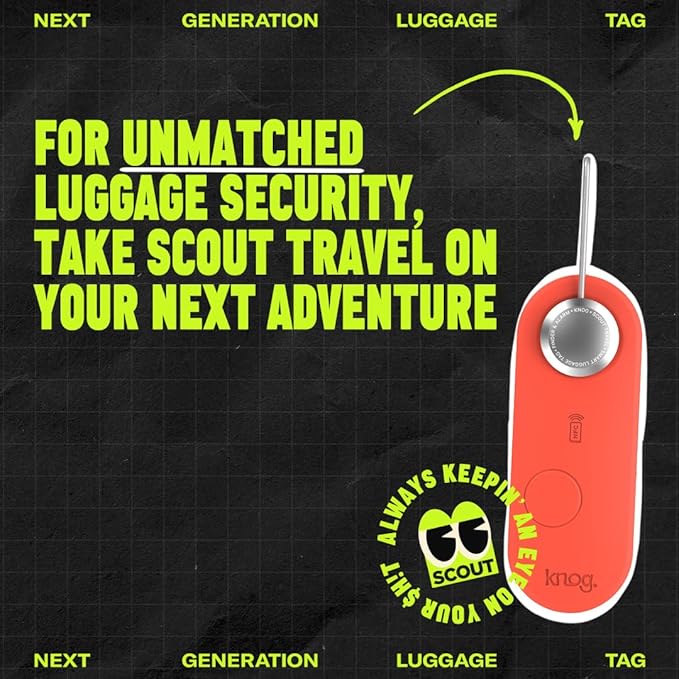 Knog Scout iOS Smart Tag, Tracker & 85d Alarm – Rechargeable Luggage Tag Compatible with iOS App & Apple Find My, Digital Contact Info, Remote Chime, Low Battery Alerts, Water-Resistant, Green
