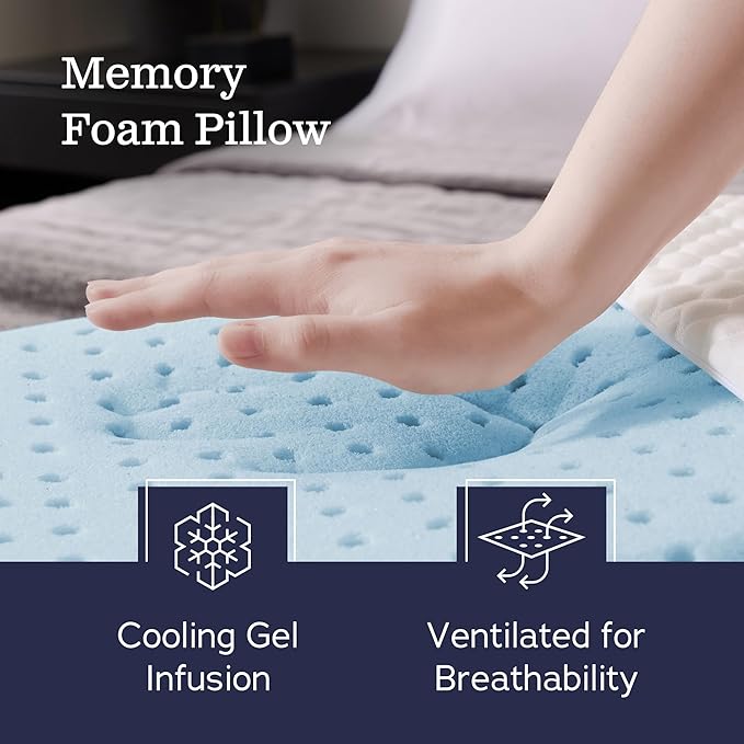 WEEKENDER Gel Memory Foam Pillow - Standard Size - 2-Pack - Medium Plush Feel - Neck & Shoulder Support - For Back, Side, & Stomach Sleepers - Home, Hotel, & Hospital Essentials