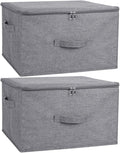 ANMINY 2PCS Storage Bins with Zipper Lids 36 Qt Lidded Fabric Storage Boxes Baskets Cubes with Handles Collapsible Washable Cotton Linen Closet Shelf Clothes Organizer Containers - Gray, Large