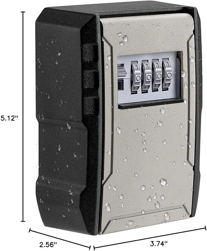 UPGRADE Extra Large Capacity Key Lock Box, Weatherproof Wall Mount Key Box for Car Keys, Fob, House Keys, Key Safe Security Storage Lock Box for Indoor, Outdoor, Garage, Garden, Store (1, Grey)