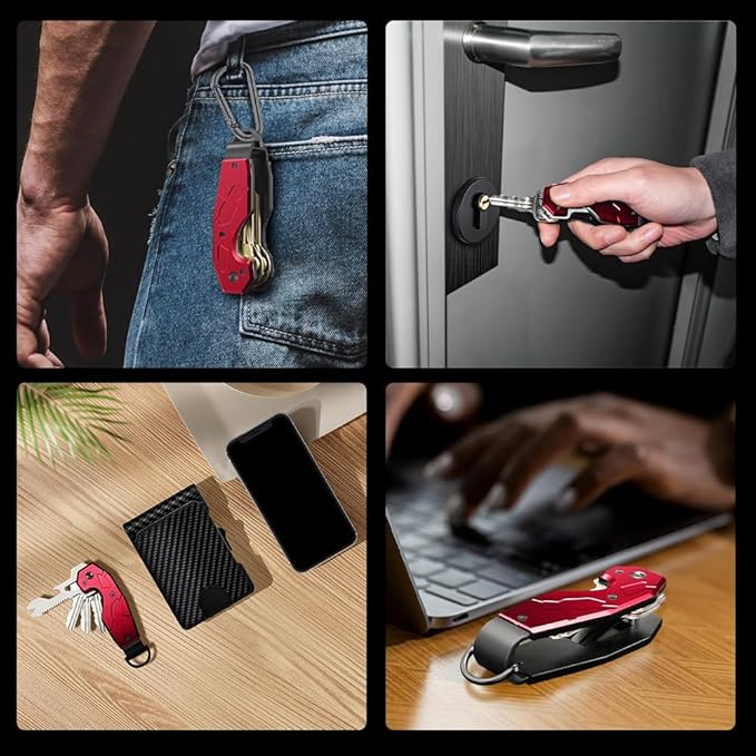 Zeeker Compact Key Organizer Keychain with Built-in Tools – Holds 1-6 Keys, Includes Bottle Opener, Hex Wrench, and Serrated Cutter – Minimalist Key Holder for Men and Women (Red)