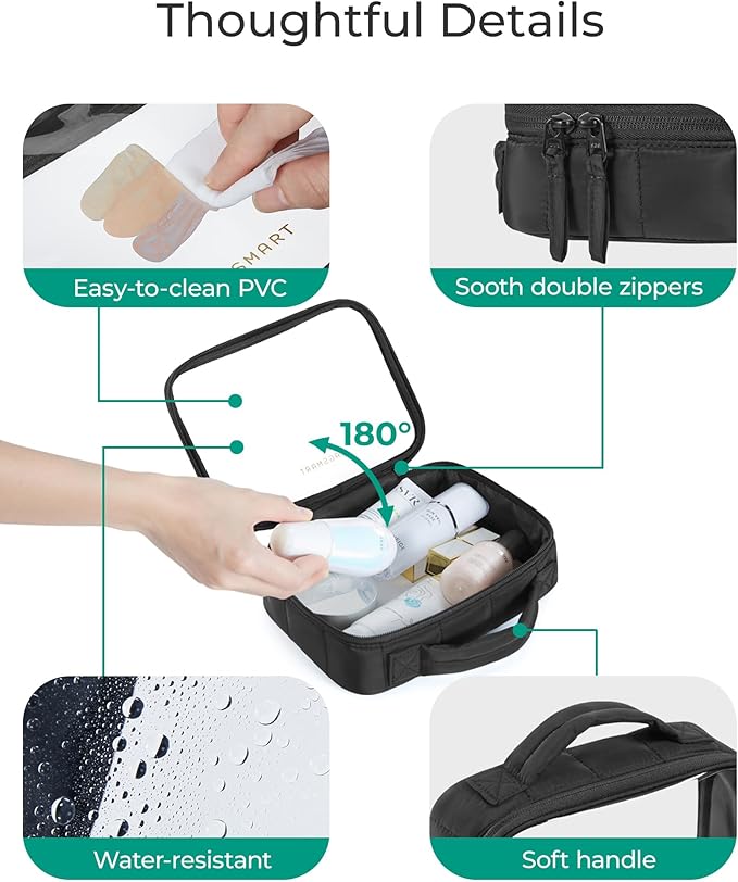 BAGSMART Clear TSA-Approved Toiletry Bag, Large Opening Quart Sized Makeup Bag with Handle, Double Zipper, Clear Cosmetic Organizer for Women