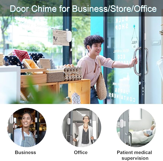 SanJie Door Sensor Chime for Door Opens， Door Entry Chime for Business/Home/Office/Store,500 FT Range,26 Chimes 5 Adjustable Volume Door Ringer Alert 3 Sensors + 1 Receivers
