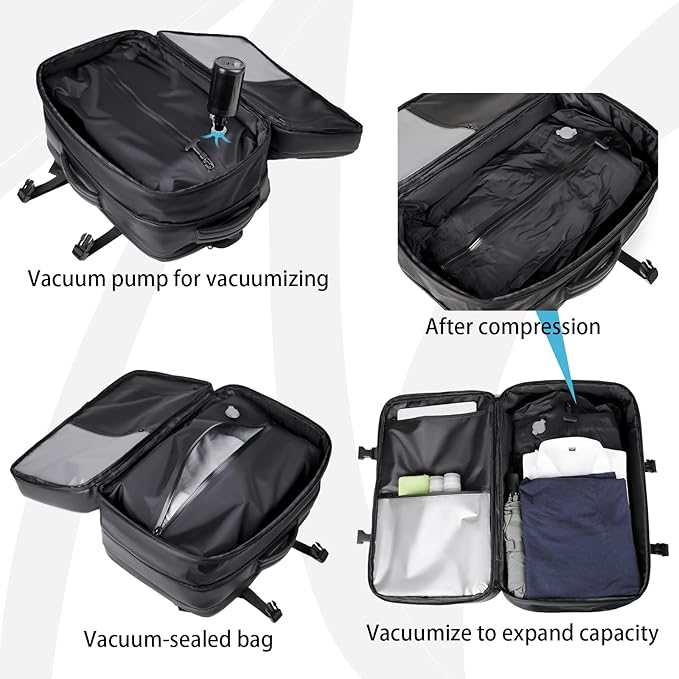 Vacuum-sealed travel computer backpack, Water-Resistant, With vacuum pump, Multiple Compartments, Anti-theft combination lock(Blue)