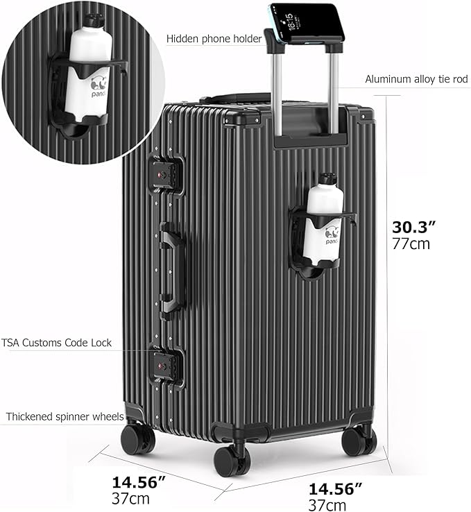 feilario 30in Super Large Captain Aluminum Frame Hardside Spinner Wheels Luggage, Removable Wheels Zipperless Checked Suitcase with Cup Holder/Phone Holder