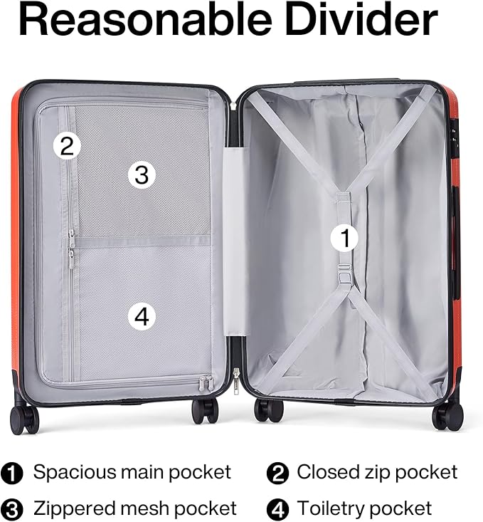 Hanke 29 Inch Luggage Suitcases With Spinner Wheels Lightweight PC hardside Rolling Suitcase With Travel Lock, Checked-Large 29-Inch Christmas Gifts for Birthday （Orange）