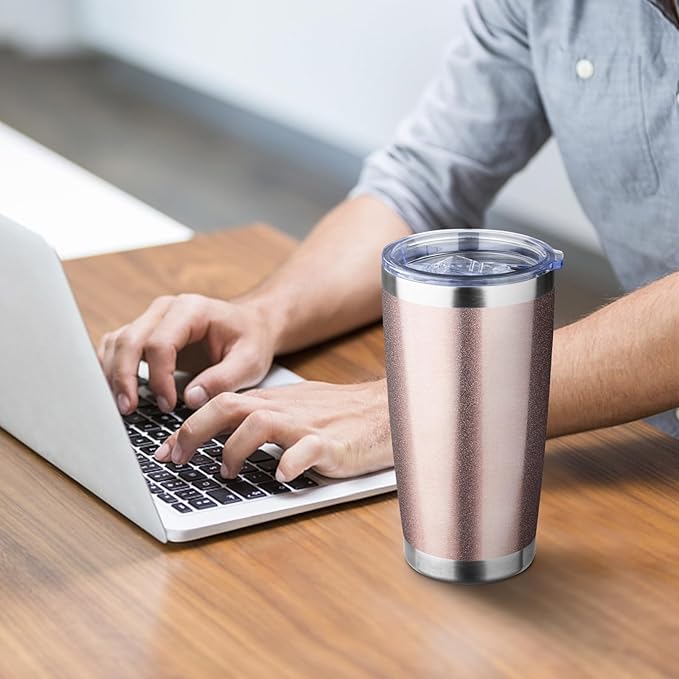 20oz Tumbler with Straw and Brush, Stainless Steel Vacuum Insulated tumbler, Double Wall Insulated Coffee Tumbler for Outdoor, Home, Travel,Office (Rose Gold,8pcs)