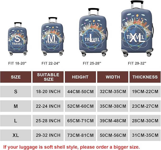 WUJIAONIAO Travel Luggage Cover Baggage Suitcase Cover Protector Skins 18-32 Inch (A9 TRAVEL, S (for 18-20 inch luggage))