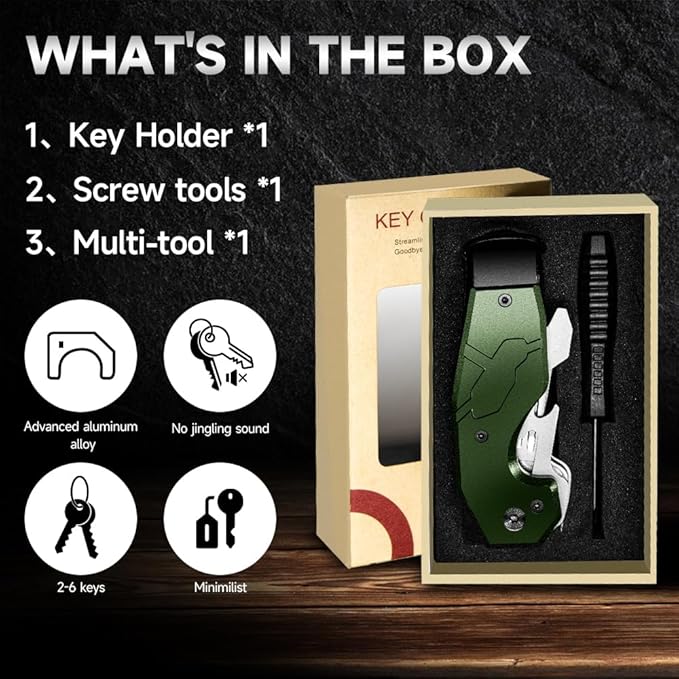Zeeker Compact Key Organizer Keychain with Built-in Tools – Holds 1-6 Keys, Includes Bottle Opener, Hex Wrench, and Serrated Cutter – Minimalist Key Holder for Men and Women (Green)