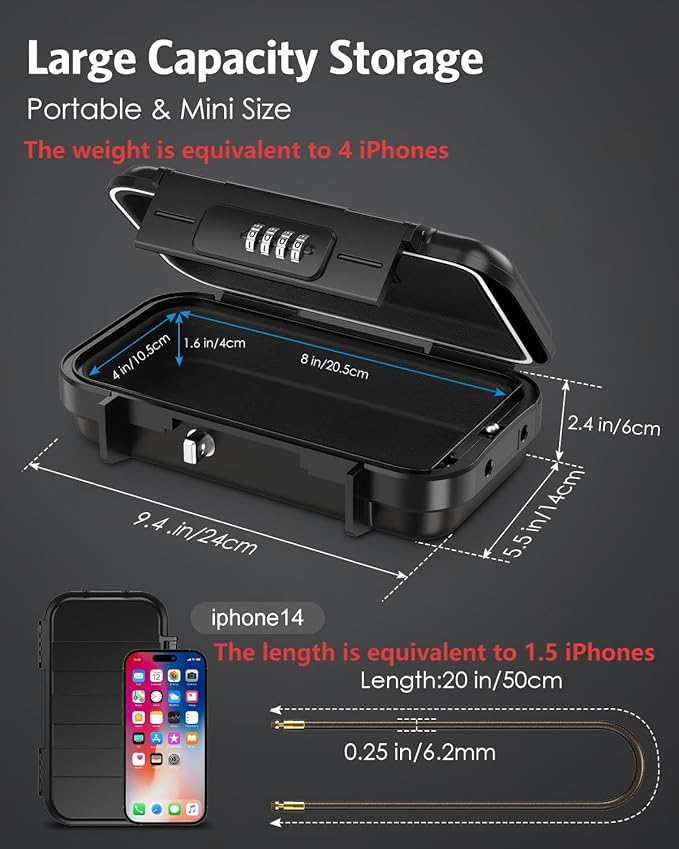 AMIR Portable Safe Box, Combination Security Case LockBox with Code, Waterproof Anti-Theft Mini Travel Safe Box with Removable Chain, Portable Lock Box for Home, Office, Christmas