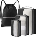 4 Set Compression Packing Cubes for Travel, Bonus Versatile Drawstring Backpack, Lightweight Luggage Organizer Bags, Sturdy Travel Accessories for Suitcase, Black