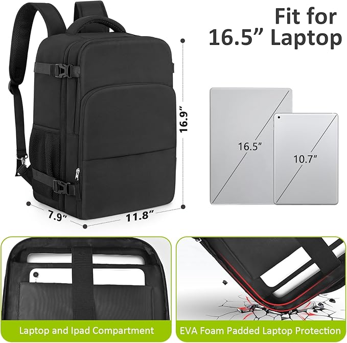 Travel Backpack for Women Men,Travel Laptop Backpack w/USB Charging Port, Waterproof Travel Backpack Carry On Flight Approved,Weekender Business Hiking Bag,Laptop Backpack 17 inch