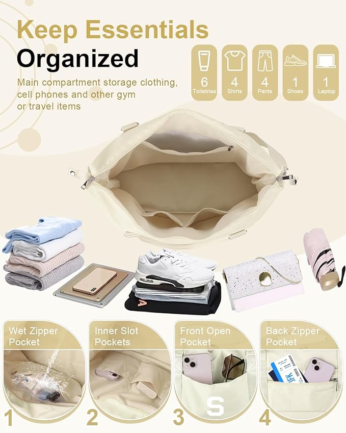 Initial Travel Duffel Bag Sports Gym Bag for Kids Teen Birthday Gifts,Beige Personalized Weekender Bag Carry On Dance Bags for Women Men,Waterproof Monogram Overnight Bag with Trolley Sleeve(Letter S)