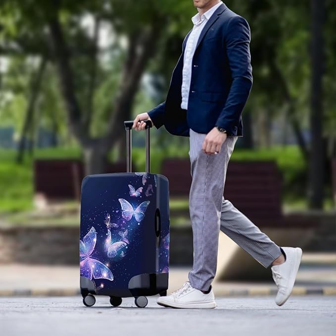 Travel Luggage Cover Anti-scratch Baggage Suitcase Protector Fits 30-32 Inch Luggage, Purple Crystal Butterfly