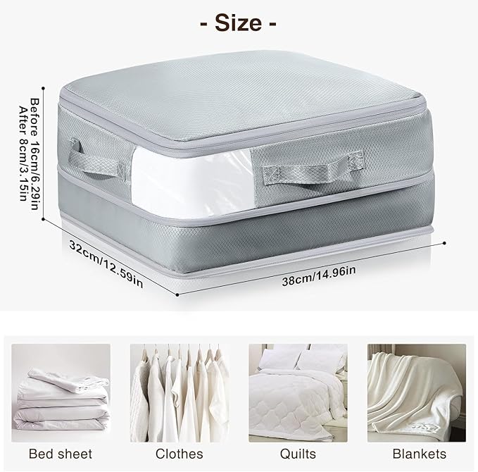 DIMJ Clothes Storage Bag 6 Pack, 19L Compression Storage Bags for Blanket, Sweater, Jacket, Closet, Sheet Storage Organizer with Window Handle, Space Saver Storage Bags with Zipper, Gray