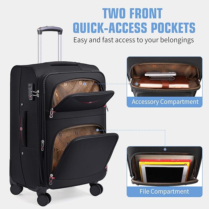 Softside Expandable Luggage with 4 Spinner Wheels, Durable Carry-On Luggage Suicase (Blue, 2-Piece Set 21/25)