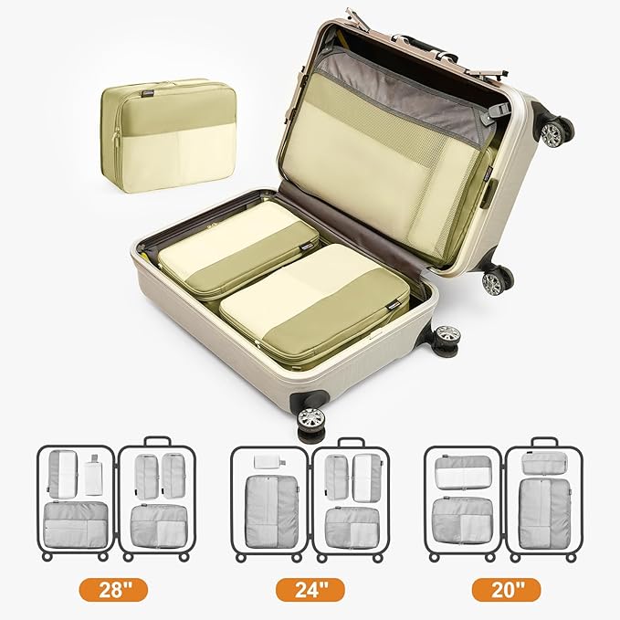 6 Set Compression Packing Cubes for Travel Essentials, Luggage Organizers for Suitcases (Bright Yellow)
