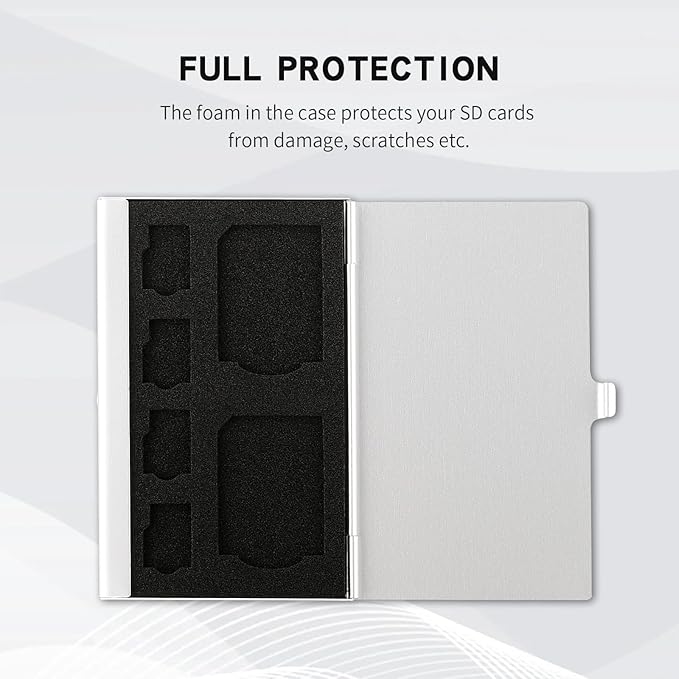 Aluminum SD Card Case, 6Slots Ultrathin SD Card Holder, Memory Card Storage Holder, Fit for 2 SD Card, 4 Micro SD Card, Silver