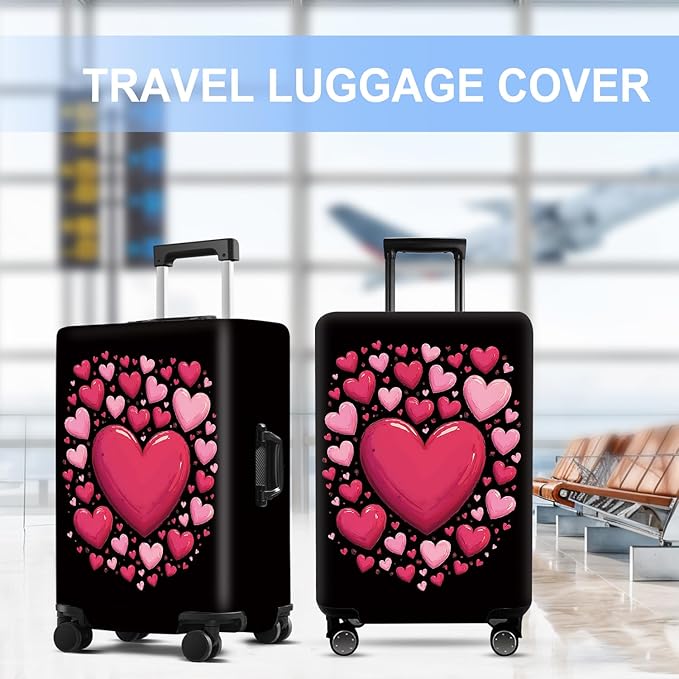 Luggage Cover Washable Suitcase Protector Anti-Scratch,Stretchable Fit for 20-34Inch Luggage Durable Travel Bag Cover with Zipper Closure (Heart, S(fits 20-22inch suitcase))