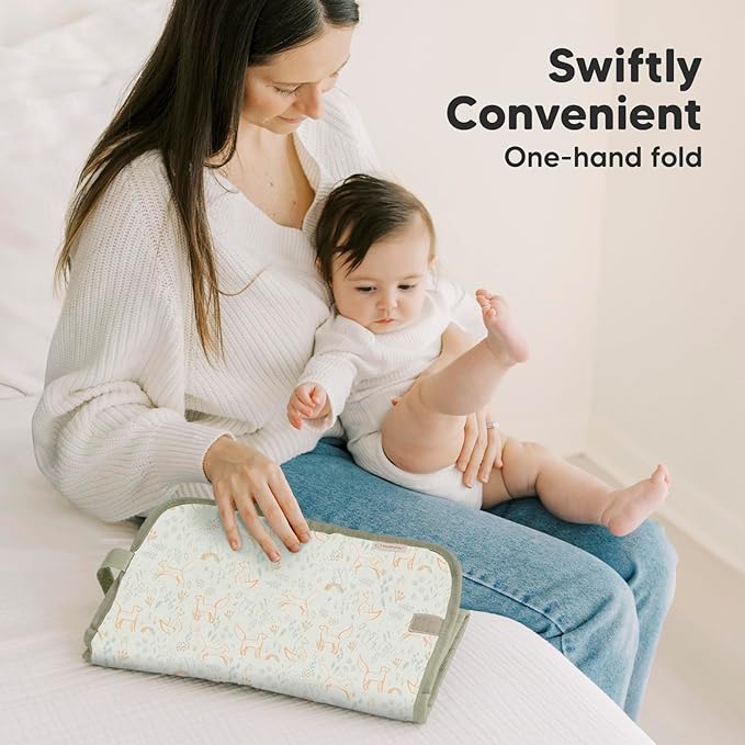 KeaBabies Portable Diaper Changing Pad, Easy Wipe Clean - Foldable Waterproof Baby Changing Mat for Diaper Bag, Compact, Lightweight, 25x13 Baby Changer Travel Essential, Machine Washable (Fox Vale)