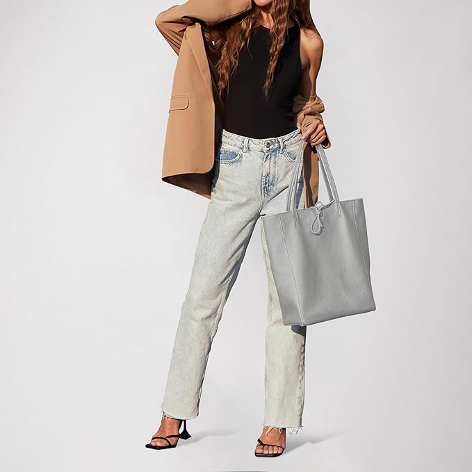 Italian Calf Leather Tote for Women with Zipper, Inner Pocket & Flat Base | Soft Unlined Shopper for Work & Travel