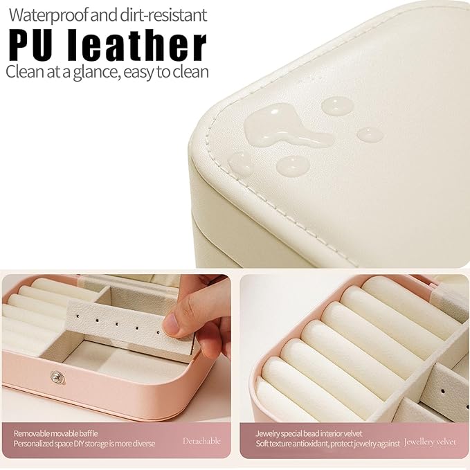 Travel Jewelry Box,Jewelry Travel Case, Small Jewelry Box,2 Layer Travel Jewlery Case, PU Leather Mini Portable Jewerly Storage Display Holder for Earrings, Ring, Necklaces, Bracelets