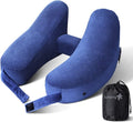 Sunany Neck Pillow for Travel Inflatable Airplane Pillow Comfortably Supports Head, Neck and Chin, Inflatable Travel Pillow with Soft Velour Cover and Portable Drawstring Bag (Blue)
