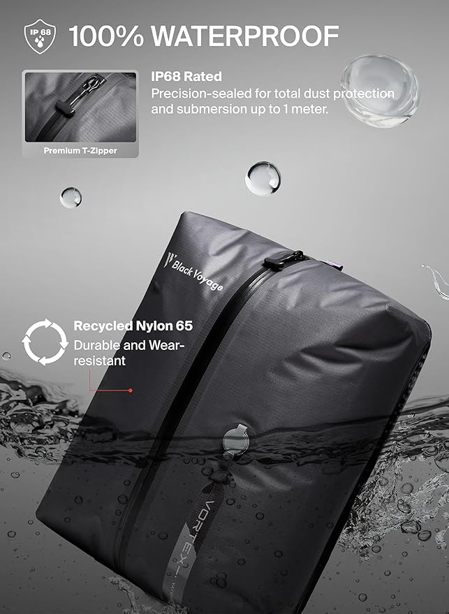 Black Voyage Reusable Vacuum Compression Travel Bag for Carry-On Suitcase and Backpack, Recycled IP67 Waterproof Space Saver Vacpack (2-Pack, 18L - Pump Included)