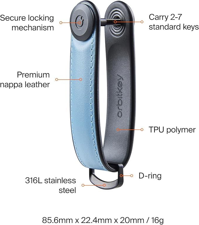Orbitkey Key Organizer Hybrid Leather | Premium Nappa leather & TPU, Stainless Steel Locking Mechanism, Slim & Quiet Profile