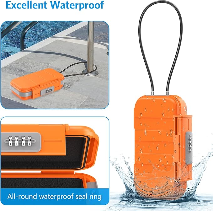 AMIR Portable Combination Lock Box, Security Case Lock Box with Code, Waterproof Anti-Theft Mini Travel Safe Box with Removable Chain, Portable Lock Box for Dorm Beach Hotel