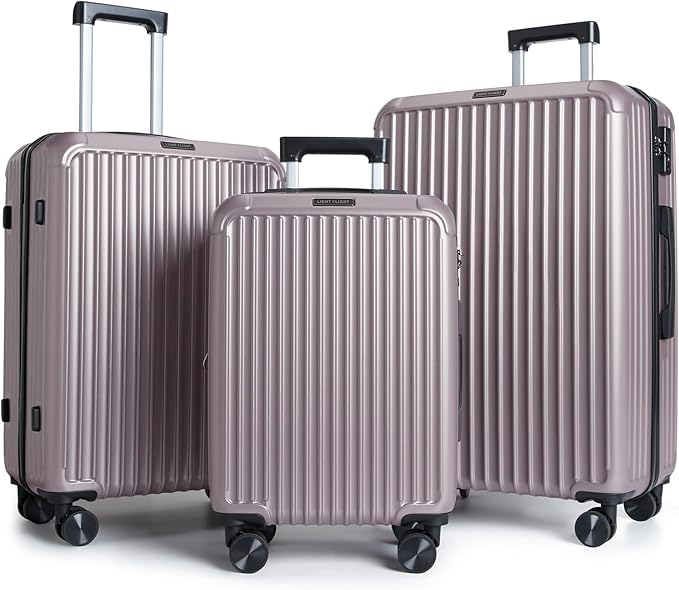 LIGHT FLIGHT Luggage Sets, Durable Hard Shell 3 Piece Set Suitcase with Spinner Wheels, Hardside Lightweight Luggage set with TSA Lock, Large Travel Luggage Set (20" 24" 28"), Rose Purple