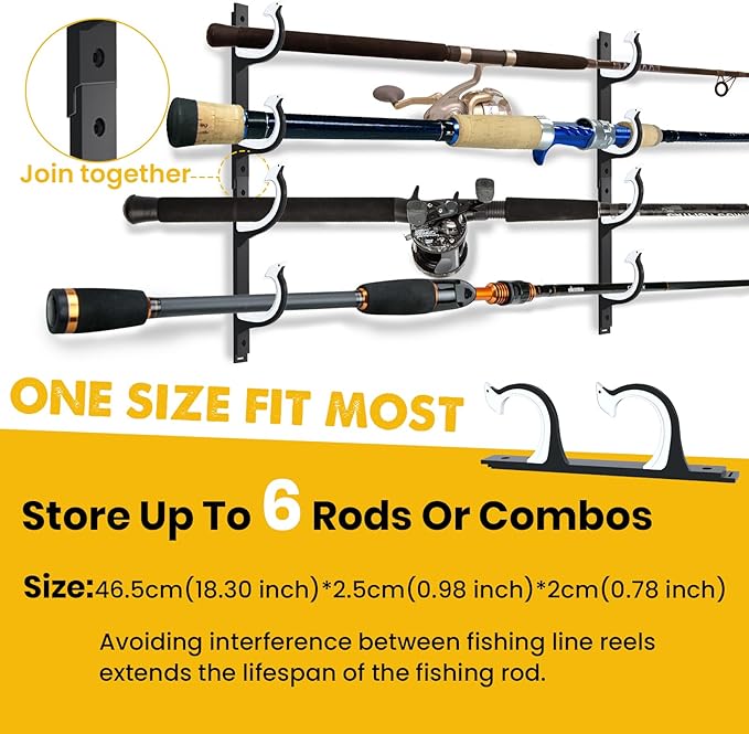 QudraKast Horizontal Fishing Rod Holder for Garage Wall Ceiling Mount - Fishing Pole Holders Fishing Rod Rack Holds Up to 6 Rods or Combos, Ideal Fishing Gift (3Pack)