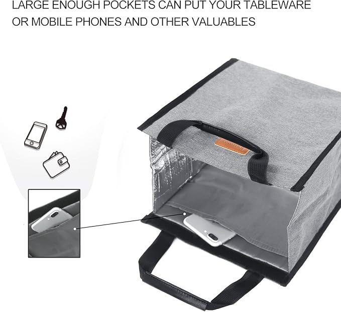 Lunch Bags for Women Insulated Reusable Lunch Tote with Internal Pocket, Lunch Tote bag for Work (Grey)