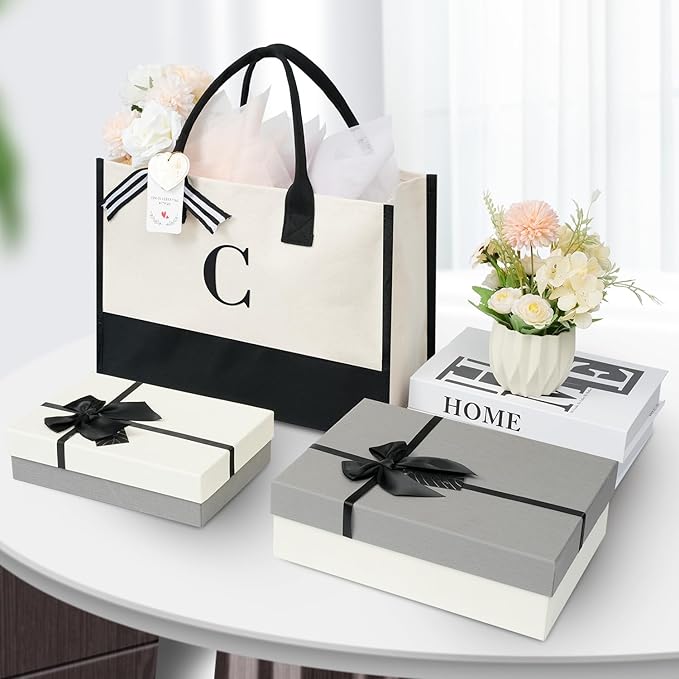 BAGAIL Initial Tote Bag, Personalized Birthday Gifts for Women, Teacher, Friends, Mom, Wedding, Monogrammed Beach Bag