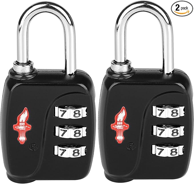 TSA Locks 2-Pack - Easy-to-Remind Combo Locks for Kids & Seniors, Zinc Alloy Travel Locks for Luggage, Gym Lockers, School Backpacks, TSA Approved (54g Ultra Lightweight, 2.36in Compact)