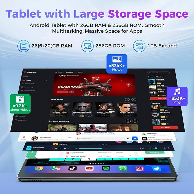 Android Tablet with Keyboard, 26GB RAM, 256GB ROM(1TB Expand), 10.1 inch Android 14 Tablet, 8000mAh Battery, BT 5.0, GMS Certified, 2.4G&5G WiFi, 2 in 1 Tablets with Mouse, Case, Stylus(Pink)