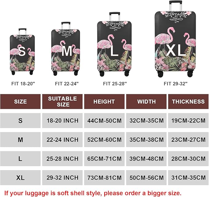 WUJIAONIAO Travel Luggage Cover Baggage Suitcase Cover Protector Skins 18-32 Inch (Flamingo A23, S (for 18-20 inch luggage))