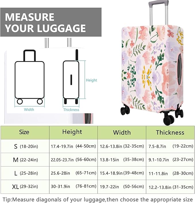 Travel Luggage Cover Suitcase Protector Fits 18-32 Inch Wheel Covers PatternedTravel Related Items Flower Luggage Protector Elastic S
